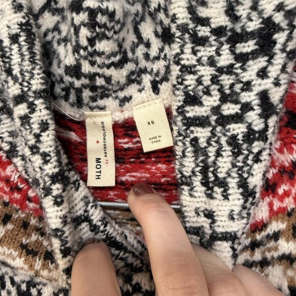 Moth by Anthropologie Sweater Womens XS Red Fair Isle Mock Neck Tunic Pullover - Picture 7 of 9